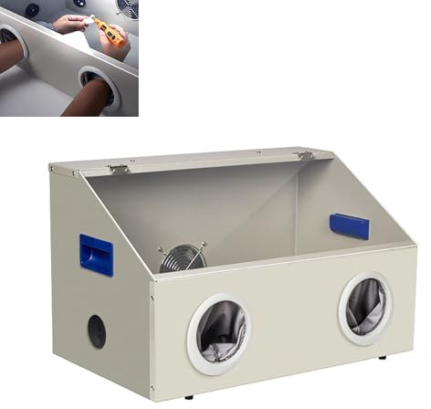 LHQYA Scatola di Raccolta Polvere per Incisione, Collettore di Polveri per Sabbiatrice da Laboratorio con Polsino a Doppio Foro, Ventola Potente da 2800 Giri/min/Protezione di Sicurezza