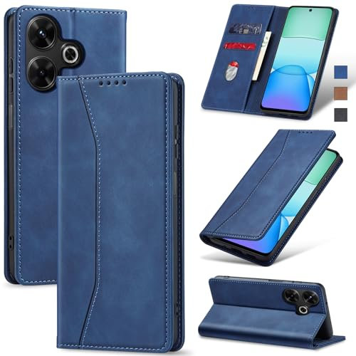 Jasonyu Funda para Xiaomi Poco M6 4G/Redmi 13,Cuero PU Carcasa,Tipo Libro Flip Case con Tarjetas y Cartera,Soporte Plegable,Cierre magnético,Capa (Azul)