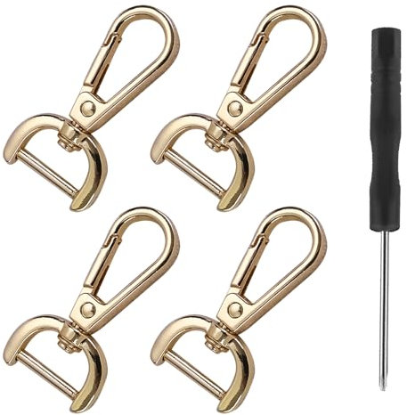 4 Pcs Karabinerhaken mit Drehgelenk & Schraubendreher,ID 15mm Karabiner Drehgelenk,Wirbelkarabiner D-Ring karabinerhaken Gold,Karabiner für Hundeleine,Karabinerhaken mit Drehgelenk für Taschenzubehör