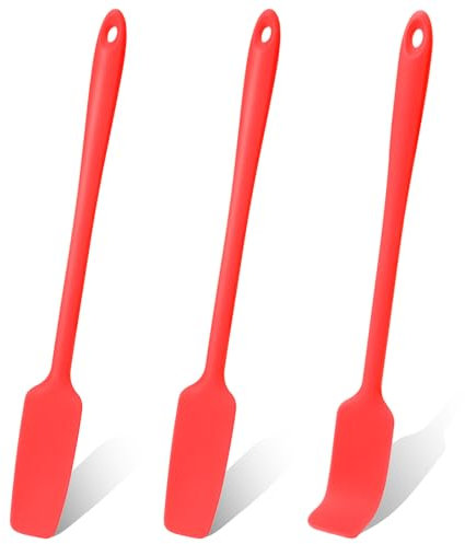 3 Pcs Small Spatulas Set Silicone Mini Jar Spatulas with Long Handle Heat Resistant Non-Stick Spatulas Jam Spreader Scraper Narrow Rubber Spatula for Baking and Cake Icing Kitchen Use 11 Inches Red