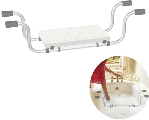 LZQ Badewannenbrett, Aluminium Badewannensitz Senioren, Ausziehbare 72-82cm Tragkraft 150 KG Generisch Wannensitz rutschfest mit Fester Griff für ältere Menschen Schwangere Badewannenstuhl