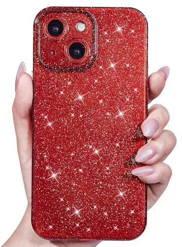 Svanove for iPhone 13 Mini Case Glitter, Sparkly Girly Cute Bling Sparkle Shiny Shimmer Bright Phone Case for Women Girls, Glittery Thin Slim Jelly Soft Silicone Rubber Gel Plastic Cover, Red Wine