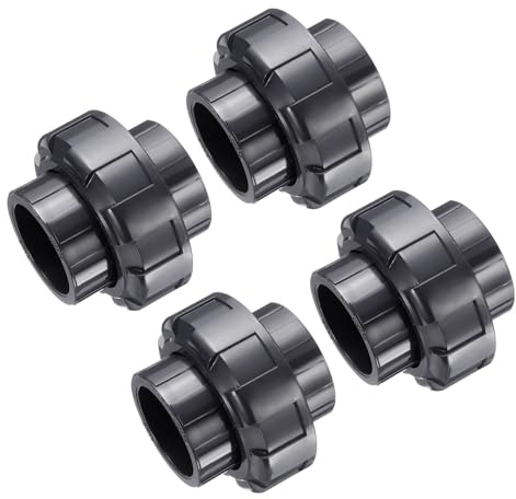 sourcing map PVC Union Pipe Fittings 1-1/2 Slip Union Coupling Pipe Fitting Furniture Grade Adapter for Sprinkler Tube Swimming Pool Outdoor Plumbing Dark Grey 4Pcs