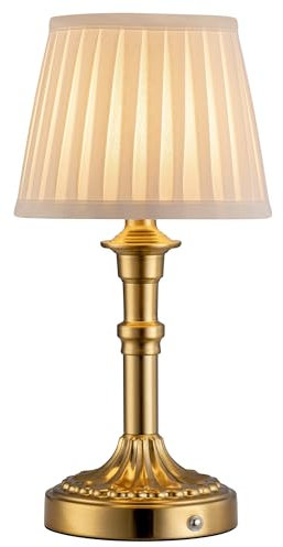 NEWSEE Rechargeable Cordless Table Lamp,Battery Operated Small Bedside Lamp with Fabric Shade,Stepless Dimming LED Touch Light for Living Room,Dining Room,Bedroom,Bathroom(Bronze)