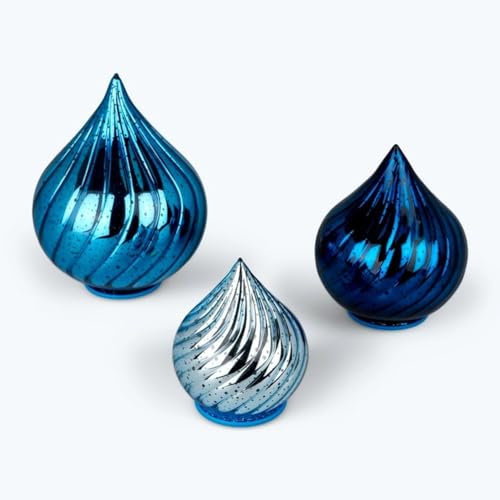 3er Set Glastropfen mit LED-Lichterkette, Funkeleffekt, 6-Stunden Timer und PUNKTEN - Stimmungslicht (Blau)