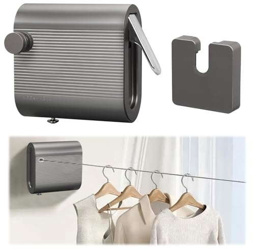 Wäscheleine Ausziehbar, 4.2m Edelstahl Nicht DurchhäNgende Einziehbare Wäscheleine Wandmontage, Edelstahl Retractable Clothesline Trocknen von Kleidung wäscheleine, Tragbar Wandwäscheleine für Balkon