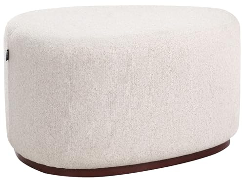 Pouf Stoff gepolstert hell beige mit Holzdetail modernes Design Saco