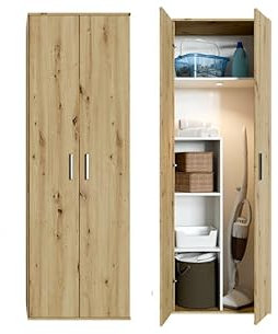 Happy Babies Armario de 60 cm para aspiradora, mopas y productos de limpieza, 176 cm de alto, placa laminada de 16 mm, acabado ABS mate (Artisan)