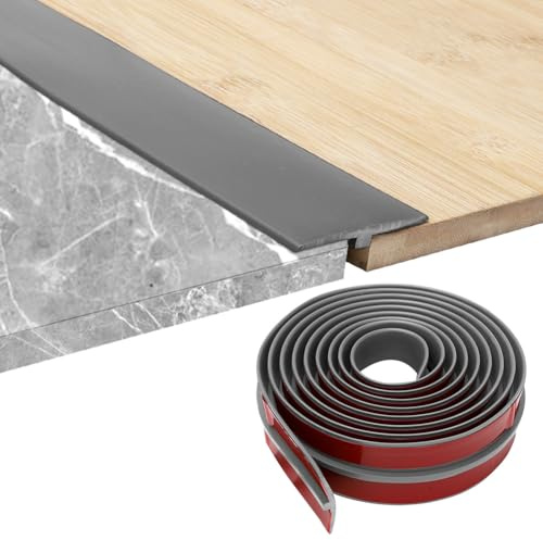 Übergangsprofil, T Profil Übergangsleiste Bodenleiste Selbstklebender,Türschwellen Leiste Spaltabdeckung Trennleiste für Türschwellen und Verbindungsböden von Laminatdielenfliesen (3mx5cm Grau)