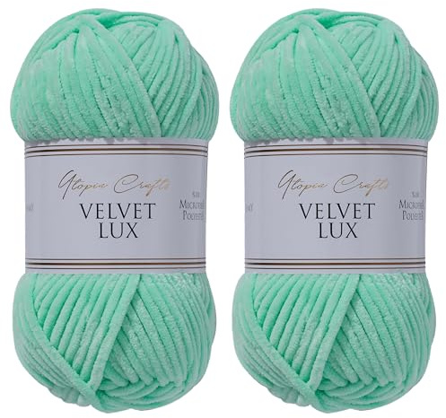 Utopia Crafts Velvet Lux Chenille Samtgarn, extra weiche dicke Wolle zum Stricken und Häkeln, 2x 100 g (Blasses Petrol)