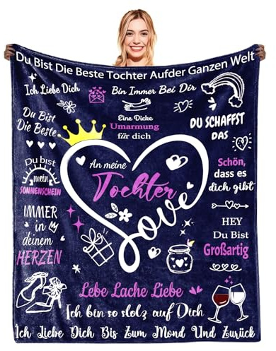 Geschenke für Tochter Kuscheldecke, | Eltern Tochter Geschenke, Witziges Geburtstagsgeschenk für Unsere, 18 Geburtstag Mädchen, Flanell Briefdecke Ideal als Bettdecke, Sofadecke (Tochter, 220x150cm)