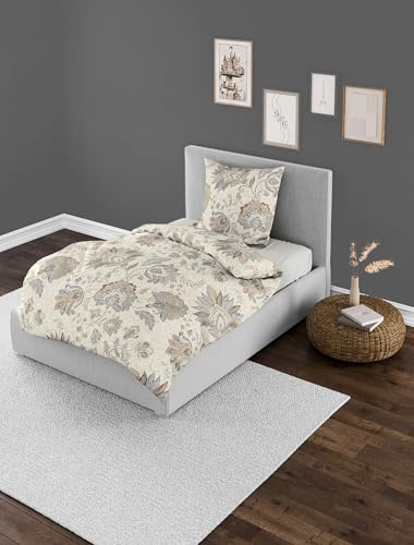 Bierbaum Bettwäsche 4144, Feinbiber, 100% Baumwolle, Designed in Germany, Sand 80, 135x200 + 80x80 cm