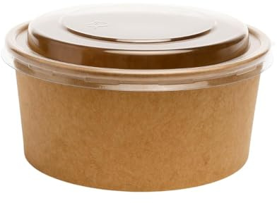 Commerline Salad Bowl 500 ml, 100 Stück, Salatschale mit Deckel, Braun | Bio Kraftkarton, Einwegschalen, robuste Kartonschale, Salatbox für Gastronomie, Take-away, Catering, Salat To Go