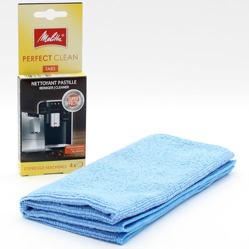 Reinigungstabs für Kaffeevollautomaten + Mikrofasertuch kompatibel mit Melitta Caffeo CI Touch 6761410-4 Tabs x 1,8 g - Reinigungstabletten für Espresso-Maschinen, Kaffeemaschinen