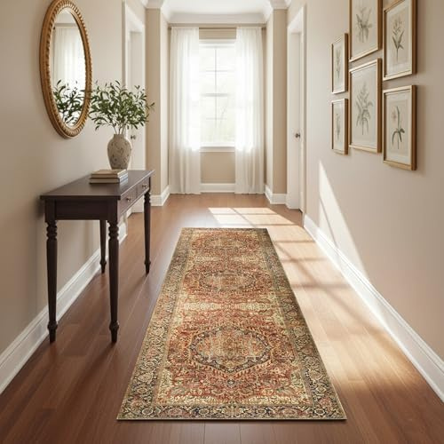 Hafaa Red Carpets Runner for Hallway 60x220 cm Traditional Pattern Bedroom Rugs – Non-Slip Washable Runners Rug for Kitchen Lundry Room Lounge (Majestic)