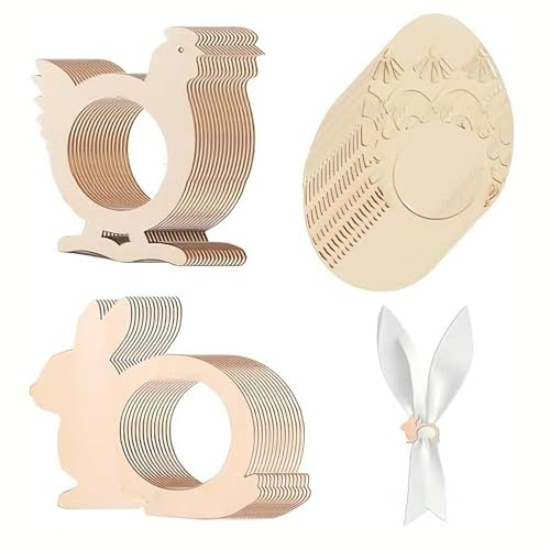 LZPLJLWS Anelli per tovaglioli pasquali in Legno 30 Pezzi Assortiti Decorazioni tavola Pasqua con Forme Coniglio Uovo Pulcino per Brunch Festa Primavera Decorazioni Fai da Te