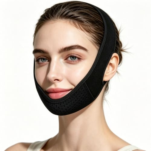 Wiederverwendbares V-Gesichtsband Mit Ergonomischem Design, Face-Lifting, Doppelkinn Entferner, Verstellbar, 360° Ziehen, Atmungsaktiv, Hautfreundlich, Leicht, Für Straffende V-Linie, Schwarz