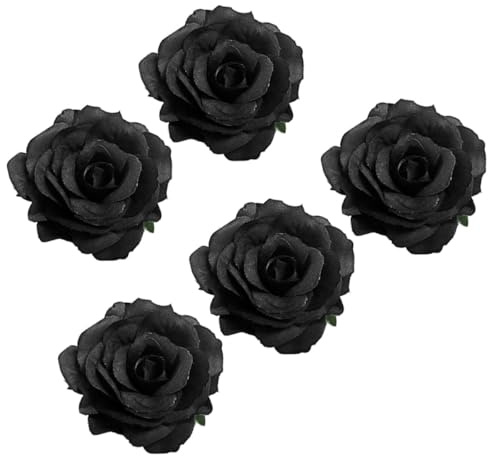 Rose Pince à Cheveux Décorative Lot de 5, Noire, Artificielle | Accessoire Funéraire, Broche pour Vêtement, Fleur Simulée en Tissu, Design Clip-on Élégant