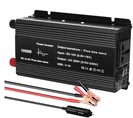 Onduleur Transformateur Onduleur 12V 220V 1000W 1500W Sinusoïdal Pur Prise UE Fréquence 50Hz 60Hz Convertisseur avec LED 31 A Double USB Transformateur Solaire Convertisseur(1000W 12v 50hz Un)