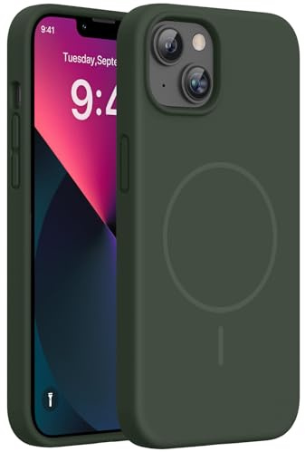 Miracase for iPhone 13 Case with MagSafe, Liquid Silicone Case Dark Green | [Soft Anti-Scratch Microfiber Lining], Magnetic Shockproof Drop Protection Phone Case for 13,Dark Green