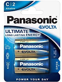 Panasonic batteries Batterie alcaline Panasonic EVOLTA C, LR14, confezione da 2, 1.5V, batteria premium con energia extra di lunga durata, batteria alcalina, blu