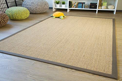 Steffensmeier Sisal Teppich Brazil mit Bordüre Farbe Natur dunkel Oliv Premium Qualität 100% Sisal, Größe: 140x200 cm