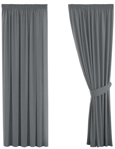 H.Versailtex Blackout Curtain, Opaque Curtain with Eyelets, 2 Pieces 245 cm x 130 cm (H x W), Set of 2, Fabric, charcoal, 2 x H182 x B116(CM)