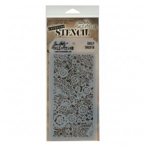 Stampers Anonymous Tim Holtz Layered Stencil, 4.125-Inch by 8.5-Inch, Doily, White