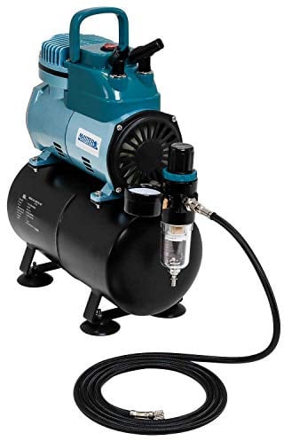 Master Airbrush Model TC 40T Cool Runner Professional High Performance Single Piston Air Compressor with 3 Litre Interkont Air Tank, Brackets, Regulator Water Trap Filter and Air Hose