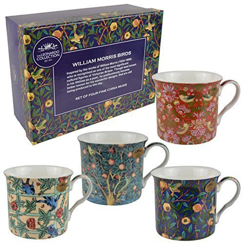 LEONARDO Set of Fine China Four Mugs William Morris Birds Collection Gift Boxed