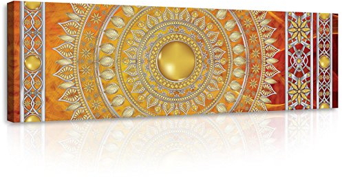 Forwall - Leinwand Bilder - Gold Mandala groß Orientalisch - 145x45 cm Leinwandbilder - Bild auf leinwand - Wandbild XXL groß Wandbilder für Wohnzimmer Schlafzimmer Wohnzimmerbilder Modern kunstdruck