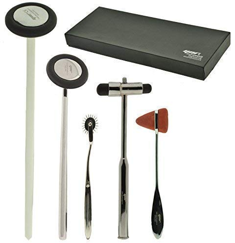 YNR England Tromner Neurologische Reflex Hammer 5er Set im Karton - Wartenberg Nadelrad, Buck Hammer, Taylor Reflex Hammer, Queen Square Hammer und Babinski Hammer - Prüfung Neurologische Reflexes