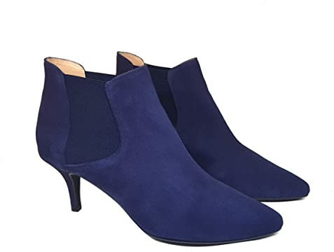 ILIRIO - Stivali in Pelle Blu Chelsea Donna - Chiusura Elastica - Punta fine - Tacco a Spillo Altezza 7 cm - Fodera in Pelle - Stivali Casual Eleganti - Camoscio Blu Navy - Blu 41 EU