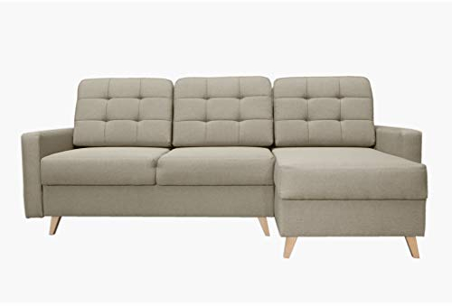 mb-moebel Ecksofa Sofa Eckcouch Couch mit Schlaffunktion und Bettkasten Ottomane L-Form Schlafsofa Bettsofa Polstergarnitur - Carla (Ecksofa Rechts, Beige)