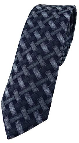 TigerTie schmale Designer Krawatte in grau anthrazit schwarz - Motiv Flechtmuster