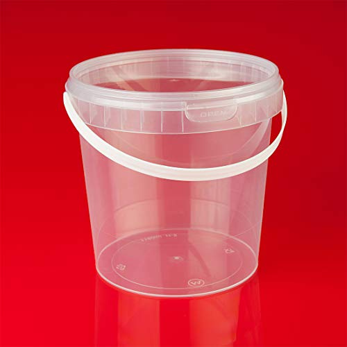 48 x 1 L Eimer mit Deckel transparent Kunststoff Plastikeimer lebensmittelecht