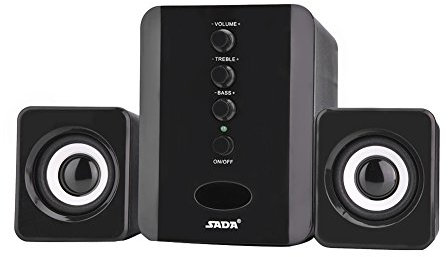 Hakeeta USB speaker, desktop combination Speaker, for smartphone PC laptop with 2 speaker systems, selection of treble and bass sound, black and white(black)