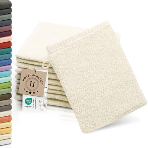 ZOLLNER 10er Set Waschlappen - weiche und saugstarke Waschhandschuhe - waschbar bis 95°C - Baumwolle - 16x21 cm in Natur