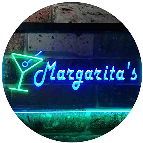 Margarita's Cocktails Bar Illuminated Dual Color LED Neon Sign Green & Blue 600 x 400mm st6s64-i0521-gb