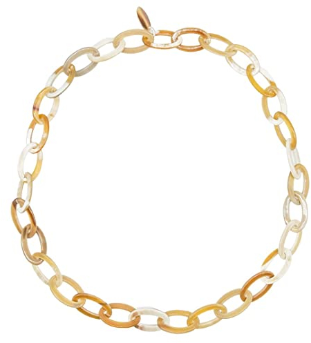 Feliss Horn Kette Halskette Damen Boho Schmuck Ketten ohne Anhänger. 80 cm Gliederkette lang Afrikanischer Schmuck Hornschmuck weiß aus Büffelhorn