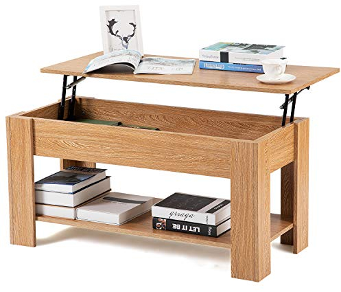 Coffee Table With Storage Lift Up Top Coffee Table For Living Room Modern Coffee Tables Large Hidden Compartment Wood Fold Top Expanding Furniture (Oak)