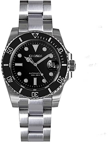 NC Cronos Upgraded V 2 Sub-Diver Luxus-Herrenuhren Edelstahlarmband Keramik drehbare Lünette 200 Meter wasserdichte Armbanduhr (Black)
