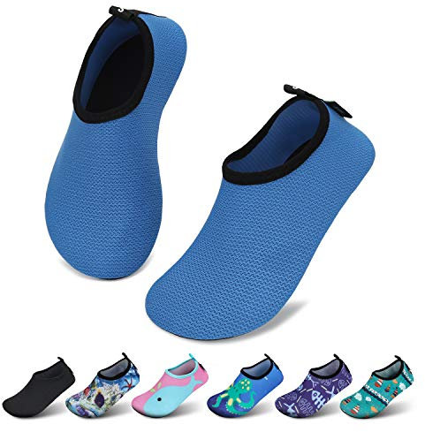 SAGUARO Kinder Badeschuhe Jungen Aquaschuhe Mädchen Schnell Trocknend Strandschuhe Atmungsaktiv Wasserschuhe Surf Yoga Neoprenschuhe,Blau Gewellt,Gr.24/25 EU