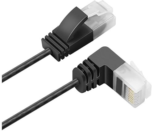 CABLEPELADO Cable de Red, Cable LAN, Cable de Datos, Cable Gigabit, Cable RJ45, Cable Trenzado, 1x 90º, Categoría 5E, Compatible PC, PS4, PS5, Xbox, Smart TV, Server, 10 Metros, Negro