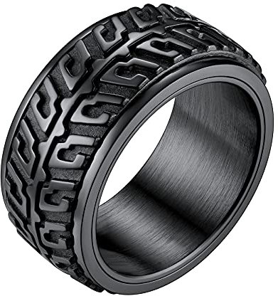 Richsteel Herren Männer Spinnerring Schwarz Mechaniker Reifen Fingerring 10mm breit Zappel Bandring mit Geschenkebox für Freunden Ehemann Model