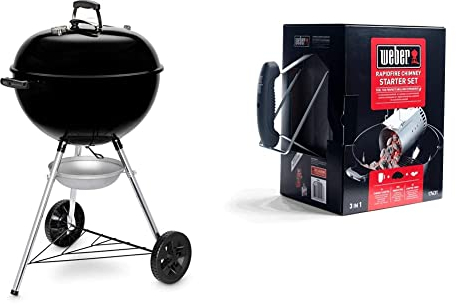 Weber Original Kettle® Barbacoa de Carbón, Ø 57 cm, Negro (14101053) & 17631 Chimney Starter Set
