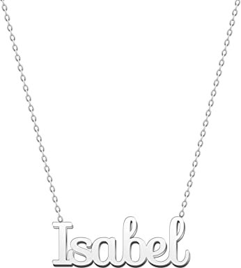 cotigo Namenskette aus Stahl – inklusive Karte mit schöner Bedeutung – silberner oder goldener Namensanhänger – personalisierte Geschenke für Frauen – Geburtstag (Isabel-Silberfarben)