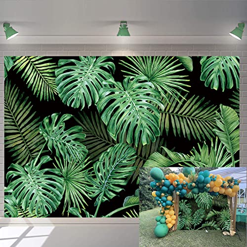 Feuilles de Palmier Vert Tropical Photo Photographie Bannière Toile de Fond Vinyle 7x5ft Jungle Safari Plantes Photo Fond pour Hawaiian Luau Party Decor Bannière Anniversaire Baby Shower Supplies