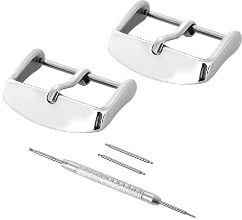 cobee Uhrenarmbandverschluss-Ersatzset 2 Stück Edelstahl-Uhrenarmbänder Ersatzschnalle für Uhrenarmbänder mit 20 mm Bandanstoßbreite Silberner Uhrenarmbandverschluss mit Federsteg-Entferner + 2 Federn
