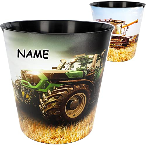 Papierkorb - Behälter Modell wählbar 10 Liter - wasserdicht - 28 cm - aus Kunststoff - Traktor & Mähdrescher inkl. Name - Mülleimer Eimer - auch als Blu..